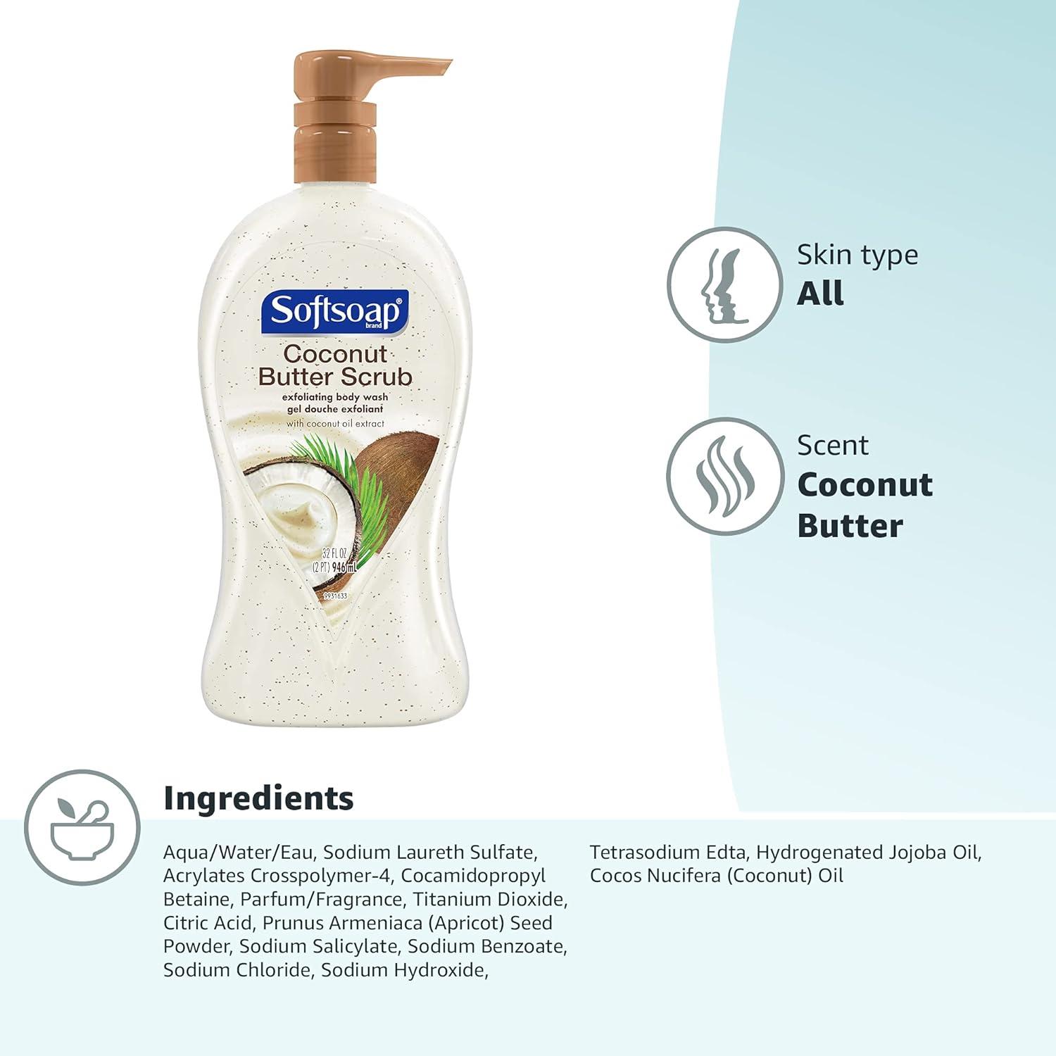 imageSoftsoap Body Wash Pump Coconut Butter Scrub Exfoliating Body Wash 32 Ounce Pack of 1 WHITE Package May VaryCoconut Scrub