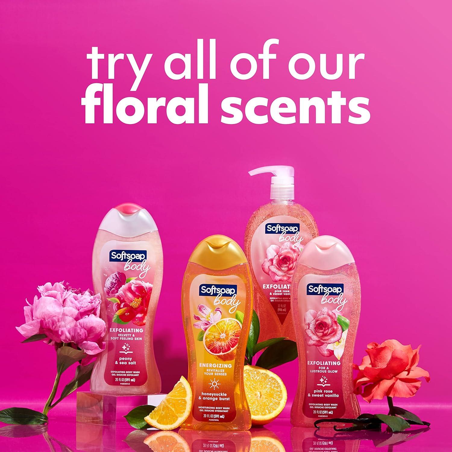 imageSoftsoap Body Wash Pump Coconut Butter Scrub Exfoliating Body Wash 32 Ounce Pack of 1 WHITE Package May VaryPink Rose  Vanilla