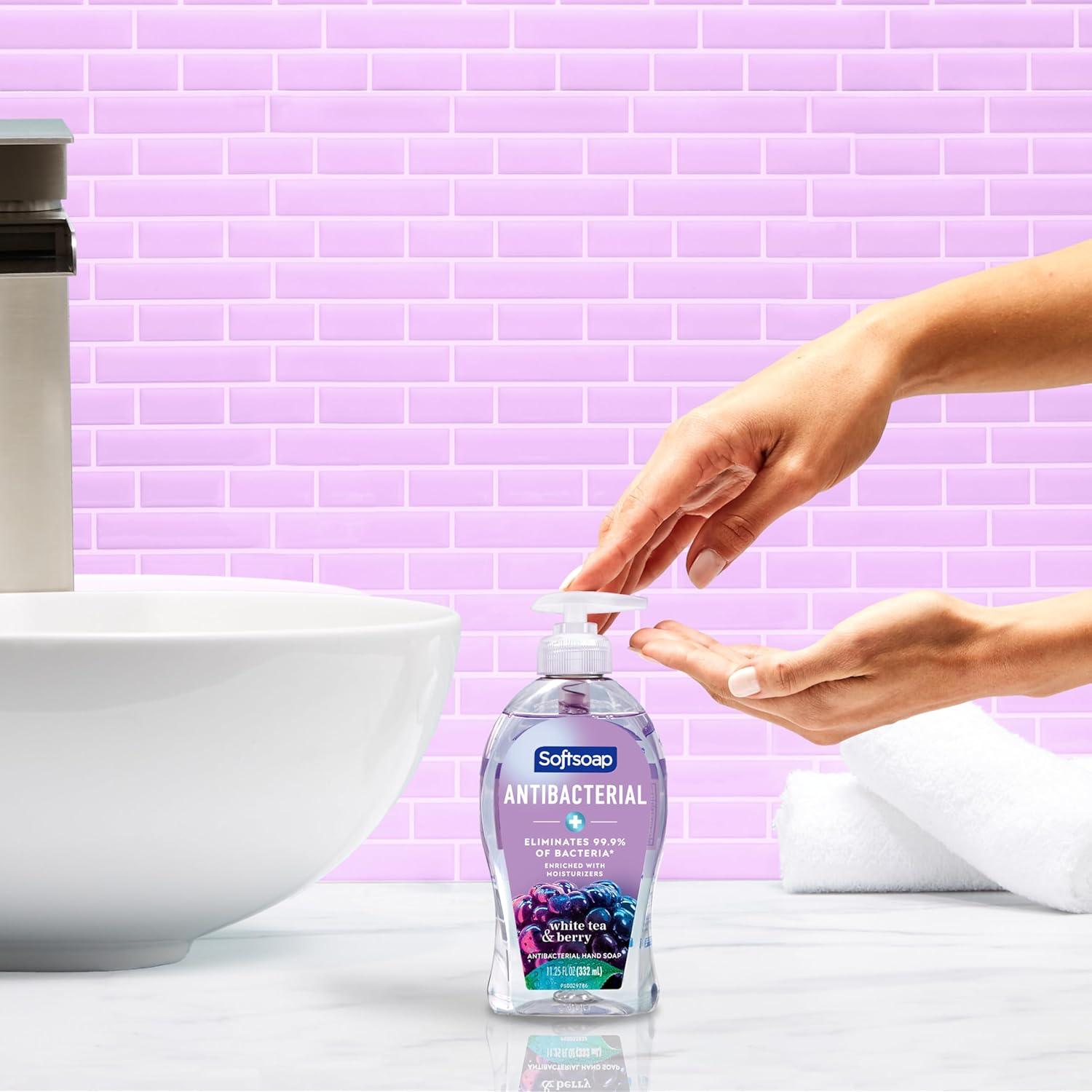 imageSoftsoap Clean ampamp Protect Antibacterial Liquid Hand Soap Cool Splash Hand Soap 1125 Ounce 6 PackWhite Tea  Berry